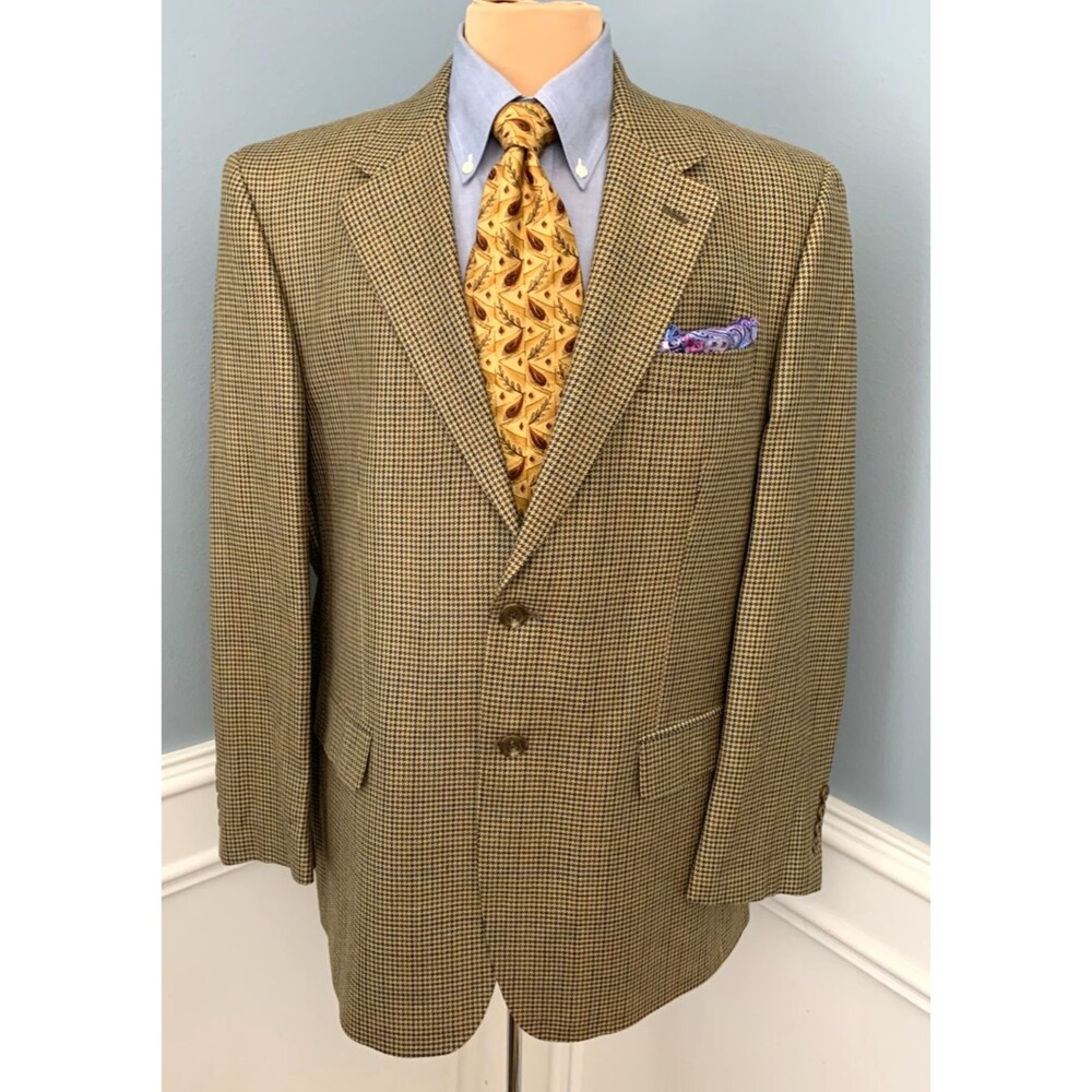 Chaps Blazer Mens 42R 100% Silk Plaid Houndstooth Tweed Jacket Sportcoat